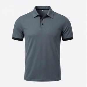 Polo à manches courtes gris pour homme, 100% polyester, tricoté, séchage rapide, uni, coupe classique, boutons - Product Image 1