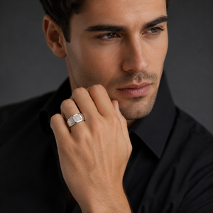 925 Sterling <b>Silver</b> <b>Mens</b> Diamond Pave Square Signet <b>Ring</b> Geometric Bold Design High Polish Finish Wedding Party Daily Wear Gift - Product Image 5