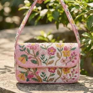 Sac fourre-tout brodé bleu en lin imperméable avec applique fruit, forme selle, fermeture à rabat, pour femme, usage quotidien décontracté, 1L - Product Image 4