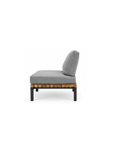 Chaise de salle à manger moderne rembourrée à pieds bas avec assise en tissu et lattes en bois, pieds en métal, mobilier d'extérieur et de maison - Product Image 5