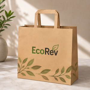 ถุงกระดาษคราฟท์ EcoRev ทรงสี่เหลี่ยมผืนผ้า หูหิ้วแบบไดคัท ขนาดมาตรฐาน เป็นมิตรกับสิ่งแวดล้อม สำหรับธุรกิจและการช้อปปิ้ง ปรับแต่งได้ สไตล์คลาสสิก พิมพ์ออฟเซ็ต - Product Image 1