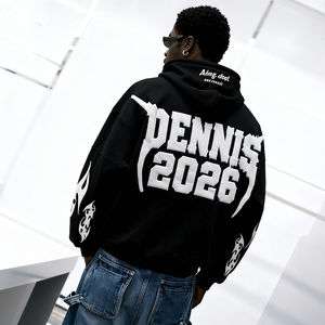 Vente en gros de sweats à capuche d'hiver personnalisés pour hommes, en coton biologique 100% épais, avec impression vintage en relief, coupe oversize à épaules tombantes et ample - Product Image 2