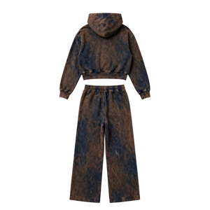 Conjunto de chándal de dos piezas para mujer, de invierno, con sudadera corta con cremallera y pantalones de chándal de pierna ancha, estilo streetwear, 100% algodón polar, ecológico. - Product Image 2