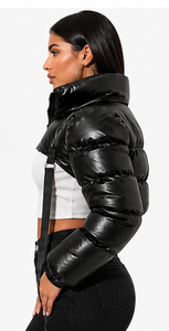 Women's Extra <b>Cropped</b> <b>Puffer</b> <b>Jacket</b> High Neck Zip Up Bubble Coat with Adjustable Straps Lightweight Fashion Outerwear - Product Image 4