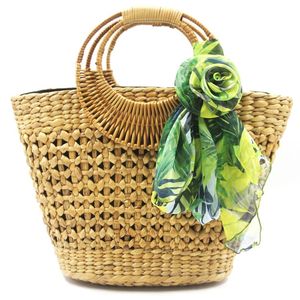Bolso Tote Casual de Jacinto de Agua con Patrón Rústico Natural, Transpirable, Ligero, con Cierre de Cordón y Asas Dobles, para Verano - Product Image 1