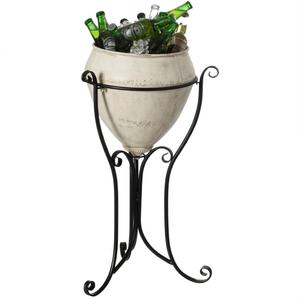 Bacs à vin ronds en métal galvanisé avec support et poignées pour la décoration d'événements, bacs à vin et seaux à glace en métal blanc en promotion - Product Image 4