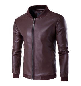 Chaqueta Bomber de Cuero PU Negra para Hombre, Estilo Otoñal, Manga Larga, Cierre Frontal con Cremallera - Product Image 2
