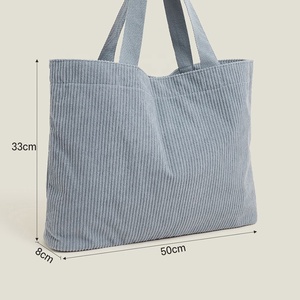 Bolso Tote de Pana para Mujer, Azul Polvoriento, Texturizado, de Algodón Acanalado, Bolso de Hombro, Fabricante - Product Image 2