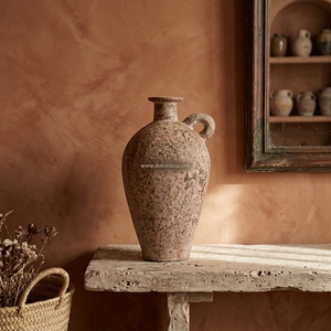 Vase anneau rustique en terre cuite avec poignée, urne décorative artisanale en céramique, pot en terre cuite pour table, vente en gros - Product Image 4