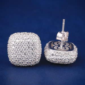 A unique earrings for men and women everyday wear premium look 925 <b>sterling</b> <b>silver</b> D VVS moissanite diamonds cushion shape <b>studs</b> - Product Image 1