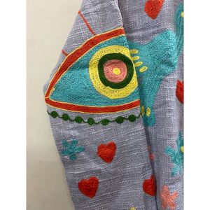 Chaqueta de Invierno de Algodón con Bordado Floral para Mujer, Cuello Mandarín, Manga Larga, Frente Abierto, Diseño Hecho a Mano - Product Image 3