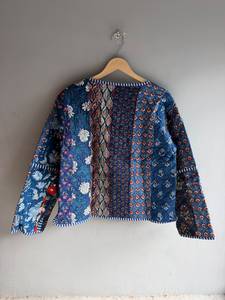 <b>Quilted</b> Cotton <b>Jacket</b> Women Floral <b>Pattern</b> O-Neck Full Sleeve Autumn Regular Length Patch Pocket Hand Embroidery GIFT FOR HER - Product Image 6