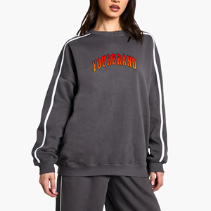 High Quality Loose Fit Streetwear Comfortable Ladies Sweatshirt Custom Printed Logo Solid Colors Women's 100% Cotton Sweatshirt - Product Image 4