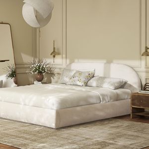 Letto matrimoniale imbottito con piattaforma Archie Almond White Puffy Grounded - Product Image 2