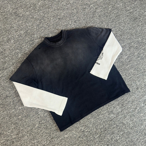 Vintage Waffle Sleeve <b>Patchwork</b> Black Washed Heavy Weight Wholesale T-<b>shirt</b> for Streetwear longsleeve - Product Image 1