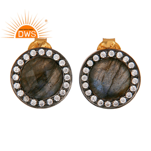 Round Shaped <b>Gold</b> Plated 925 Silver Stud Earrings Wholesale Labradorite Zircon <b>Set</b> Earrings Jewelry Classic Collection - Product Image 4