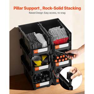 6 Pack 14.8 X 8.5 X 7.1 Inch <b>Black</b> Plastic Stackable Storage Bins & <b>Boxes</b> for Closet Garage Office Supplies Organization - Product Image 4