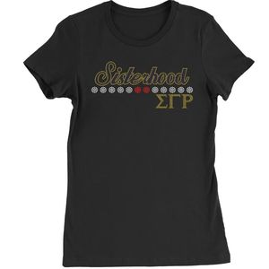 เสื้อยืดแขนสั้นคอกลมลายกรีก Black Gold Sigma Gamma Rho Sisterhood ประดับมุก 10 เม็ด ทับทิม 2 เม็ด แฟชั่นลำลองสำหรับพี่น้องสมาคม - Product Image 1