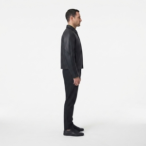 Veste en cuir Techwear géométrique modulaire haut de gamme en cuir de veau pleine fleur imperméable avec néoprène collé, style Trucker, modèle européen - Product Image 3