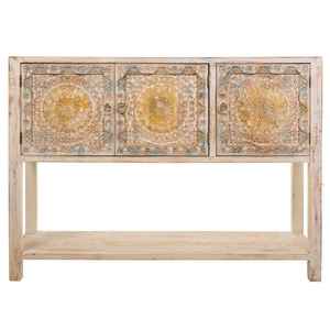 MESA DE CONSOLA DE MADERA SÓLIDA DE MANGO CON PUERTA ARTESANAL, DISEÑO EUROPEO ECOLÓGICO Y DURADERO - Product Image 1