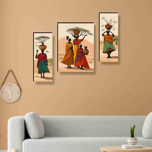 Peintures de femmes africaines pour décoration murale - Ensemble de 3 tableaux pour salon, art moderne 3D, grande taille avec cadres pour la maison - Product Image 2
