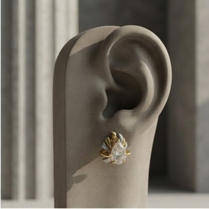 Round <b>Crystal</b> Stone Delicate Designer <b>Stud</b> Jewelry for Women and Girls Luxury Two Tone Gold <b>Earrings</b> with Sparkling - Product Image 2