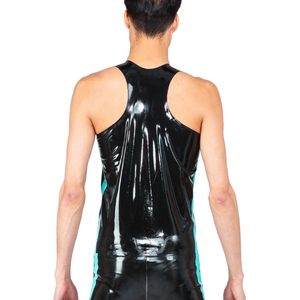 Débardeur Homme Noir Brillant Sans Manches Col Rond Coupe Slim Couleur Unie Style Gothique en Polyester Tissé - Product Image 4