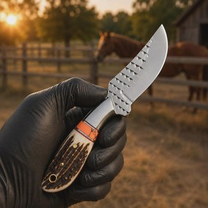 Cuchillo de Caza de Acero Inoxidable con Hoja de Punta Caída y Mango de Hueso, Cuchillo de Supervivencia para Exteriores - Product Image 1