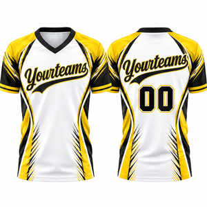 Maillot personnalisé à col en V pour équipes, manches courtes, impression par sublimation, évacuation de l'humidité, 100 % polyester, adulte unisexe - Product Image 1