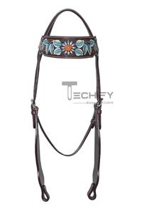 Conjunto de cabezada y pechera de cuero para caballo, estilo inglés, personalizado, con diseño floral pintado a mano, riendas a juego, cómodo y duradero. - Product Image 2