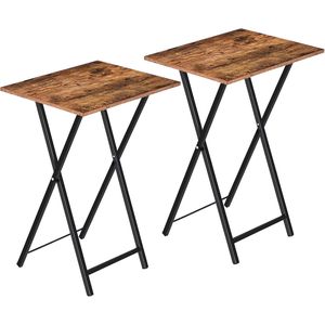 Set of 2 <b>Rustic</b> Brown Industrial Snack Tray <b>Tables</b> for Small Spaces -olding TV <b>Coffee</b> <b>Tables</b> for Eating at Couch - Product Image 1