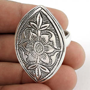 Artisan Statement <b>Ring</b> Handmade Jewelry Antique Silver Flower Design Bohemian <b>Ring</b> Handmade Ethnic Flower Jewelry In 925 Silver - Product Image 1