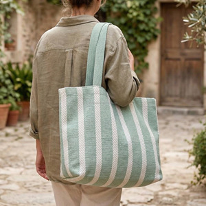 Summer <b>Handmade</b> Woven Stripe Beach Shoulder Bag Handloom Summer Travel Carry Woven Brown Stripe Tote Bag <b>Clothes</b> Bag - Product Image 3
