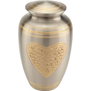 Urne funéraire en laiton blanc, style américain, avec motif cœur en relief et spirales gravées, capacité de 200 pouces cubes, commémorative, marque LU, garantie 1 an - Product Image 1
