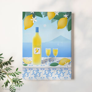 Impression sur toile pour cuisine, affiche illustrative de nature morte avec bouteille de vin et citron, décoration murale moderne sur le thème des boissons - Product Image 1