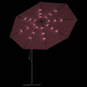 Parasol de jardin cantilever rouge Bordeaux avec structure métallique et tissu en polyester, et éclairage solaire intégré - Product Image 6