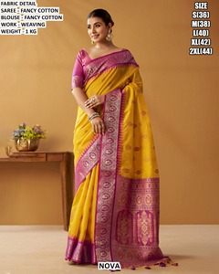 Sari en coton fantaisie bleu saphir à reflets polychromes, traditionnel, pour l'hiver, Diwali, mariage, fête, anti-humidité et infroissable - Product Image 1