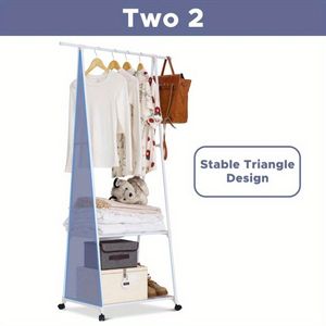 Rack per indumenti in acciaio inossidabile a 2 livelli 2 ganci in plastica per casa e ufficio in plastica portatile - Product Image 3