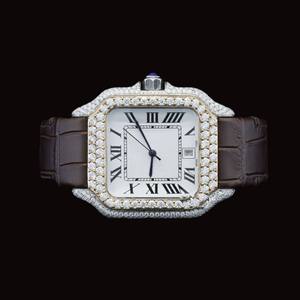 New Arrival Premium Analog <b>Mechanical</b> <b>Watch</b> Square Glass Half Iced Moissanite Diamond Luxurious Hip Hop Style Exclusive <b>Watch</b> - Product Image 3