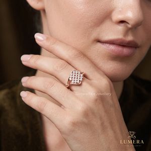 Luxury Sparkly Round Cut Diamond Cluster <b>Ring</b> Lab Grown With 18K Solid Gold Fine Promise Jewelry Gift <b>For</b> <b>Girlfriends</b> - Product Image 1
