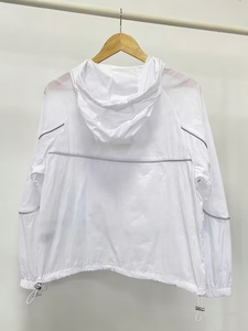 White Hooded <b>Lightweight</b> Windbreaker <b>Jacket</b> With Zipper Closure Unisex Casual <b>Summer</b> Wear Quick Dry Polyester Material - Product Image 2
