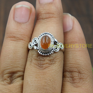 แหวนพลอยคาร์เนเลียนสีส้มธรรมชาติ เงินแท้ 925 แหวนทำมือแบบฝังขอบ วินเทจ โบโฮ เครื่องประดับสำหรับผู้หญิง - Product Image 3