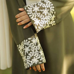 High-Quality Modest Islamic <b>Maxi</b> Abaya with Flared Hem Solid Pattern Seamless Embroidery Long Sleeves Eid & Ramadan Ready - Product Image 3