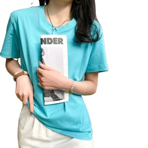 Hauts en coton femmes doux col rond couleur unie T-shirt grande taille à manches courtes T-shirt basique hauts 2025 été - Product Image 1