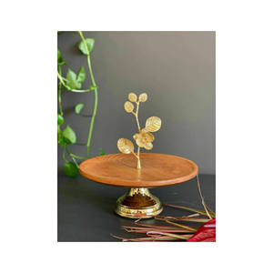 Wooden <b>Cake</b> Stand Dessert Platter Stand with Gold <b>Cake</b> <b>Servers</b> - Product Image 2