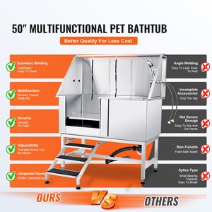 Vasca Professionale per Toelettatura Cani in Acciaio Inox da 50 Pollici con Scala, Rubinetto e Dispenser Sapone - Stazione Completa per il Bagno del Cane - Product Image 2