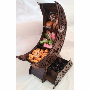 Luxury Wooden Crescent Moon Basket <b>Ramadan</b> Mubarak <b>Gift</b> Hamper Wooden Eid Decor Tray Fruit Dates Candy Storage Packaging <b>Box</b> - Product Image 2