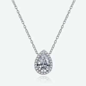 Nuevo Diseño, Collar Elegante con Halo de Moissanita de 3.0 Quilates, Corte Pera, Plata de Ley 925, Chapado en Oro Blanco de 18K, 400mm (+50mm) - Product Image 2