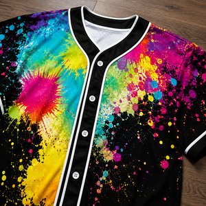 Maillot de baseball unisexe à imprimé intégral, motif éclaboussures colorées, manches courtes, séchage rapide, polyester, pour adulte, toutes saisons, vêtements de sport - Product Image 3