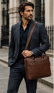 Gravs – sac messager noir en cuir véritable pour ordinateur portable, grand sac souple rétro pour bureau, travail quotidien, étanche, durable, portable - Product Image 4